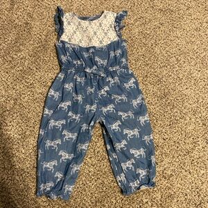 Good Lad Blue Kids Romper with White Lace Detail